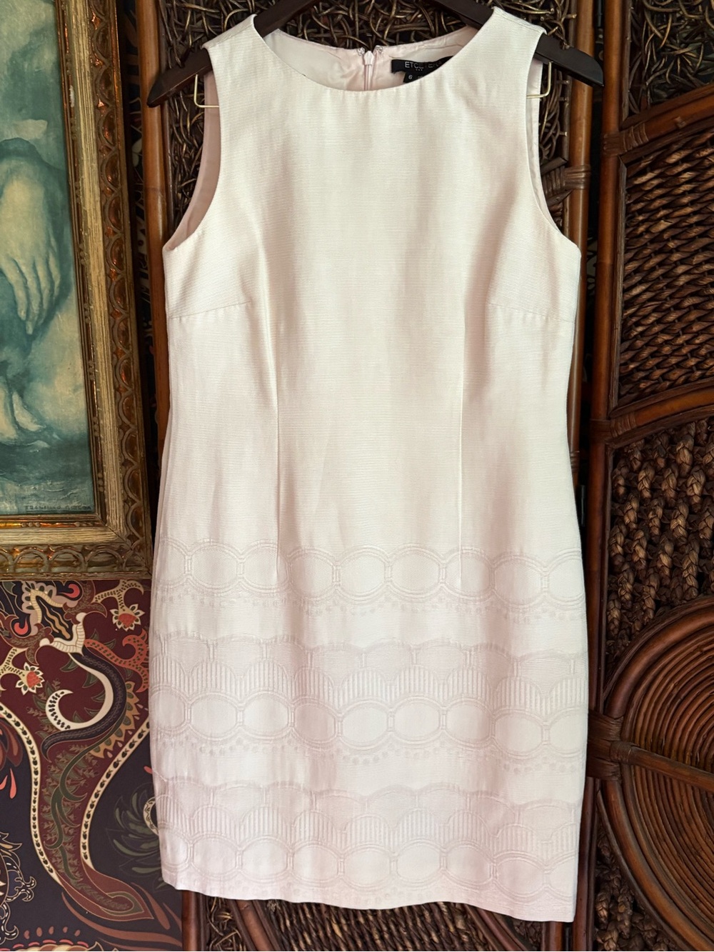 Etcetera Blush Pink Sheath Dress Size 6 Quiet Luxury Embroidered Career Cocktail